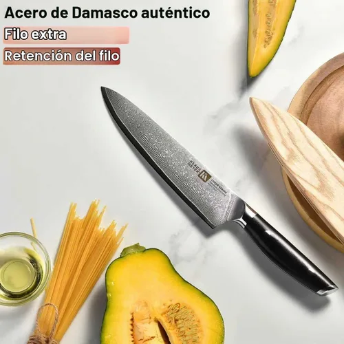 Vista 5 de Klaus Meyer Luxor - Cuchillo de chef de 8 pulgadas, cuchillo de cocina de damasco, cuchillo de chef japonés VG10 de acero inoxidable de alto carbono