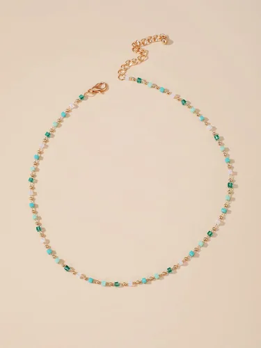 Vista 6 de FUTIMELY Gargantilla de cuentas verdes bohemias para mujeres y niñas, collar de gargantilla de cuentas redondas cuadradas de cuentas verdes frescas