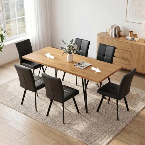 Vista 17 de HIPIHOM Mesa de comedor extensible para 4-6, de 55 a 71 pulgadas para espacios pequeños Mesa de roble