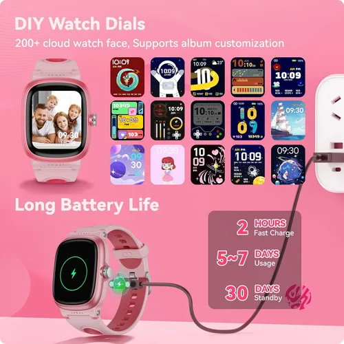 Vista 4 de Reloj inteligente para niños con monitor de ritmo cardíaco y sueño, juegos/alarma/reloj inteligente resistente al agua IP68 para niños, podómetro