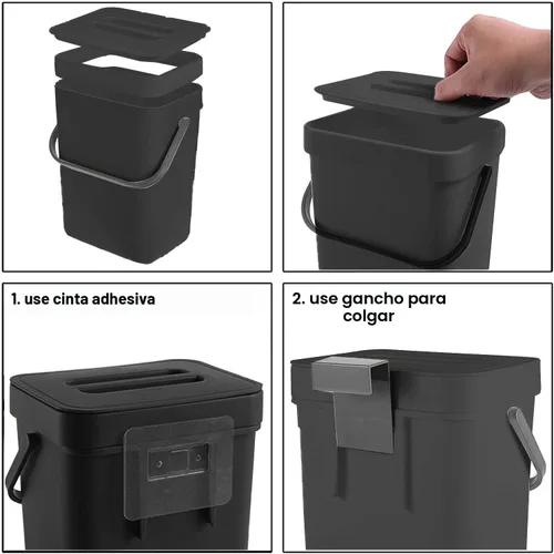 Vista 7 de LALASTAR - Basurero de encimera con tapa, cubeta de basura pequeña colgante con tapa debajo del fregadero para cocina, cesta de desperdicios
