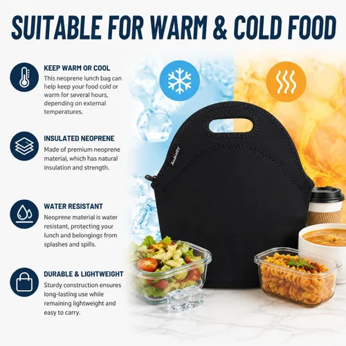 Vista 5 de Nevera de neopreno de Ambielly. Nevera con aislamiento para guardar la comida en un viaje, Negro Transportador de alimentos reutilizable