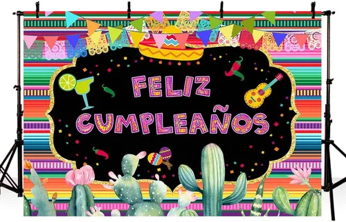 Vista 2 de MEHOFOND Telón de fondo para fiesta temática mexicana, decoración de fiesta temática mexicana, fondo de fotografía de feliz cumpleaños, México
