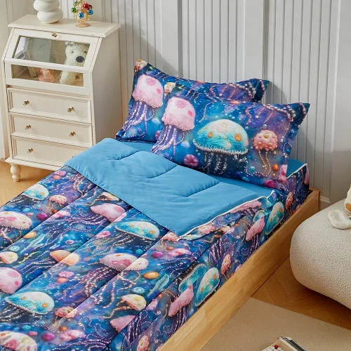 Vista 13 de Juego de edredón individual para niños y niñas, edredón de gato de 3 piezas con 2 fundas de almohada, juego de ropa de cama individual de gatito