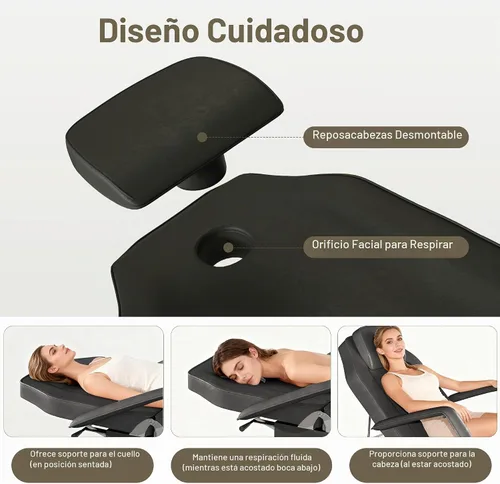Vista 5 de Cama facial eléctrica para esteticista, mesa de masaje resistente Negro
