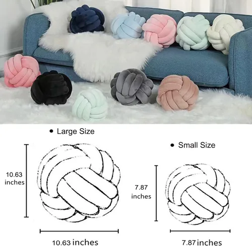 Vista 4 de Almohada de nudo, almohada redonda de nudo suave, cojín decorativo hecho a mano para automóvil, cama, sofá, sillones, sala de estar, decoración