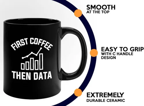 Vista 4 de Data Analyst Taza de café 11oz Negro - Primero café luego datos - Ciencias de la Computación Tecnología Desarrollador Web Programación de bases