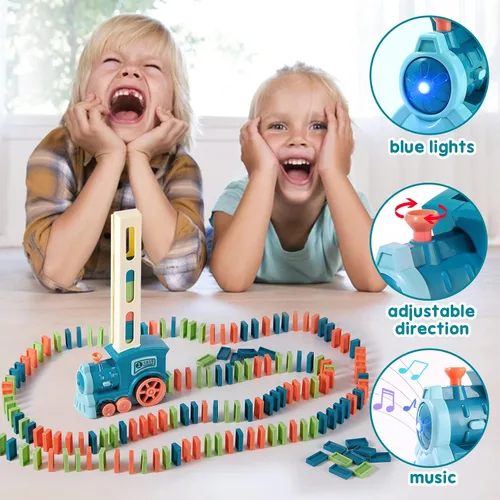 Vista 2 de Juego de 200 juguetes de tren de dominó, juego creativo de construcción y apilamiento automático para niños de más de 3 años, juguetes Montessori