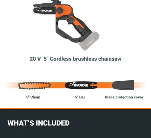 Vista 8 de [Usado] WORX WG324.9 20V Power Share Sierra de poda inalámbrica de 5 pulgadas, solo herramienta, negro y naranja