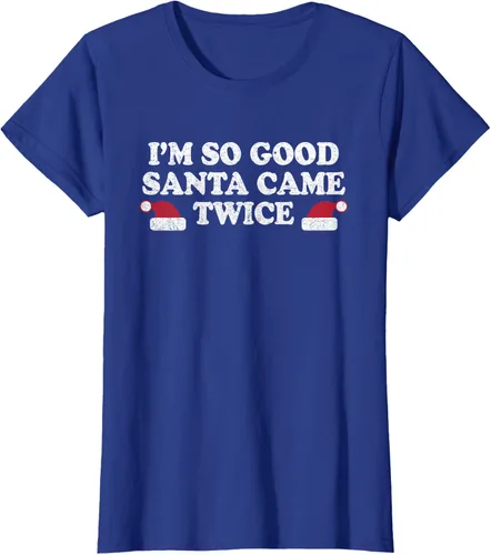 Vista 9 de Camiseta de Navidad con texto en inglés "I'm so good Santa came tware" Negro