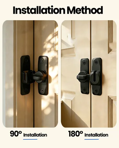Vista 3 de Cerradura y pestillo para puerta de granero: negro de 90/180 grados, cerraduras de puerta corrediza de granero, pequeño pestillo de puerta