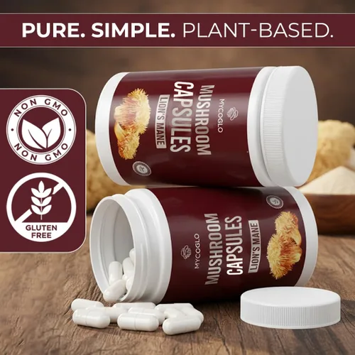 Vista 5 de Cápsulas orgánicas de hongos melena de leones – Superalimento 100% puro a base de plantas – Apoya la concentración, la claridad y la vitalidad
