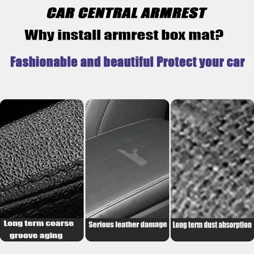Vista 5 de Tapete para reposabrazos de automóvil, funda de cuero sintético, cubierta de consola central universal, impermeable, accesorios interiores de Azul