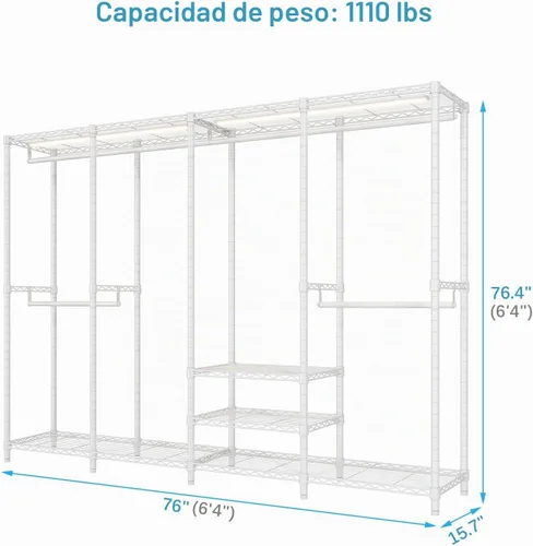Vista 4 de VIPEK V40L - Perchero con luces LED regulables, 3000K blanco cálido, perchero resistente para colgar ropa, armario portátil para clóset, perchero