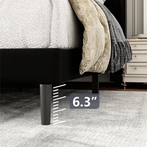Vista 5 de Gruwans Base de cama de tamaño individual con cabecera tapizada con respaldo de ala, plataforma de fácil montaje, soporte de listones de madera,