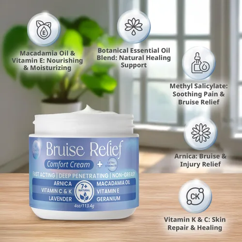 Vista 4 de Crema para aliviar moretones con árnica y vitamina K - Fórmula extra fuerte para moretones, decoloración y piel fina - Hidratante de rápida