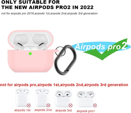 Vista 2 de Funda para Airpods Pro 2 con llavero, funda protectora de silicona suave rosa para Apple Airpods Pro Gen 2, LED frontal visible