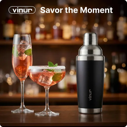 Vista 8 de VINUR Coctelera aislada, coctelera de Martini aislada al vacío de acero inoxidable de 20 onzas con colador integrado y tapa jigger para camarero