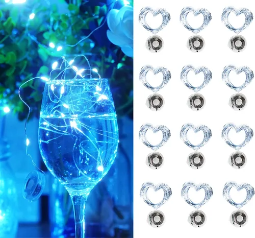 Vista 8 de Guirnalda de luces multicolor de Navidad parpadeantes, funciona con pilas, 3 modos, 20 LED, 12 paquetes de luces de luciérnaga estrellada de alambre