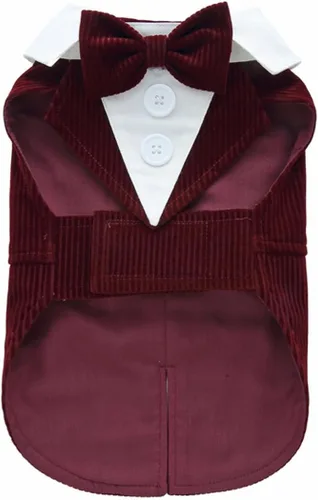 Vista 14 de Esmoquin para cachorro con corbata de moño desmontable, para graduación, boda, uso formal, disfraz de príncipe para perros pequeños (XS, negro)