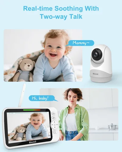 Vista 7 de Blemil Monitor de Bebé con Video Mejorado con Cámara y Audio, Pantalla Grande de 6", Batería de 35 Horas, Monitor de Bebé Sin WiFi, Cámara Remota