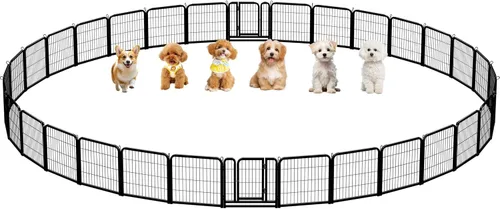 Vista 17 de Yaheetech Corralito para perros, 24 pulgadas, 2 paneles, corral para perros para interiores, resistente, corral de ejercicio para cachorros, valla