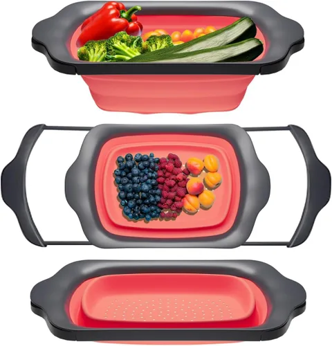 Vista 11 de Comfify Colador sobre el fregadero con asas, elegante colador de cocina de plástico negro para pasta, verduras y frutas, diseño que ahorra espacio