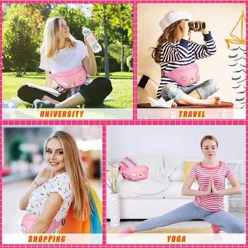 Vista 6 de Sotiff Preppy Patch - Riñonera de nailon con diseño de rayos, ajustable, con diseño de sonrisa, para mujeres, resistente al agua, arcoíris