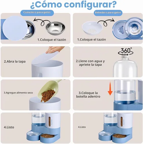 Vista 5 de Alimentador automático para gatos, dispensador de agua de acero inoxidable, alimentador de alimentos por gravedad y bebedero con cuenco de comida
