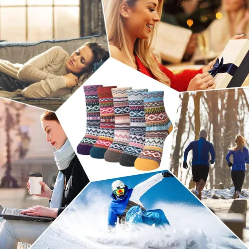 Vista 7 de FYC Winter Womens Socks Wool Warm Thick Knit Cozy Crew Casual Vintage Soft Socks for Women Christmas Gifts Socks 5 Pairs