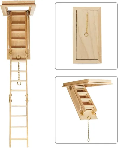 Vista 2 de Odoria 1/12 Miniatura Plegable Escaleras de Ático Accesorios de Muebles de Casa de Muñecas