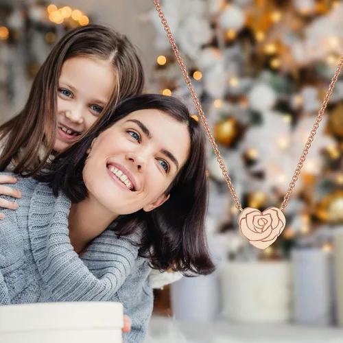 Vista 2 de LOUISA SECRET Rose Heart Pendant Necklace for Women Girls, 925 Sterling Silver Dainty Cute Rose Necklace, Birthday Anniversary Jewelry Gift for