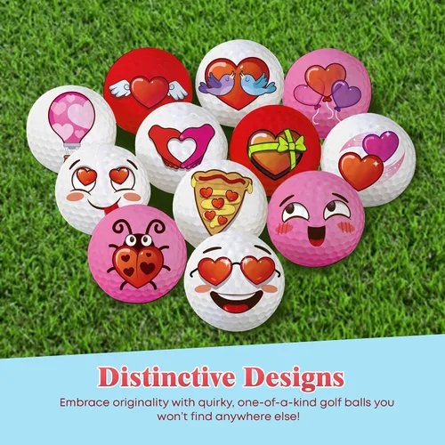Vista 3 de Oji Moji - Juego de pelotas de golf Emoticon Love Series, regalo del día de San Valentín, paquete de 12 regalos novedosos, regalo de golf