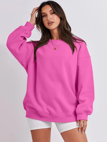 Vista 5 de ANRABESS Sudadera de gran tamaño para mujer, de forro polar, manga larga, cuello redondo, informal, para otoño 2023, ropa de moda