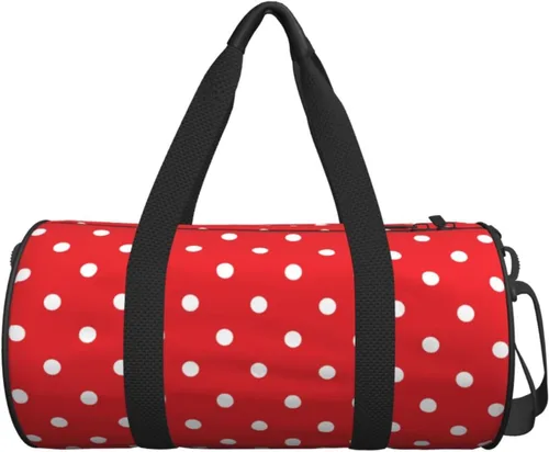 Vista 7 de Large Duffle Bag for Travel - Retro White Polka Dots Red Print Gym Bag for Women Men, Travel Foldable Bags for Women Men with Zippered Multiple