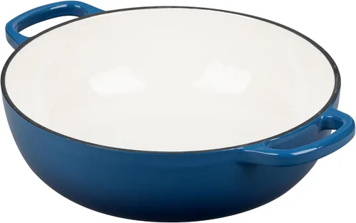 Vista 7 de EDGING CASTING - Horno holandés de hierro fundido esmaltado con asa doble, cacerola poco profunda con tapa, 3.8 cuartos de galón, azul (Lake Blue)