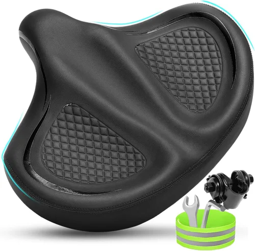 Vista 14 de CDYWD Asiento de bicicleta de gran tamaño para hombres y mujeres, cojín de asiento de bicicleta extra ancho, cómodo acolchado de ala, sillín