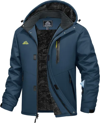 Vista 7 de MAGCOMSEN Chaqueta de invierno para hombre, chaqueta impermeable de esquí, nieve, abrigo de snowboard cálido con múltiples bolsillos