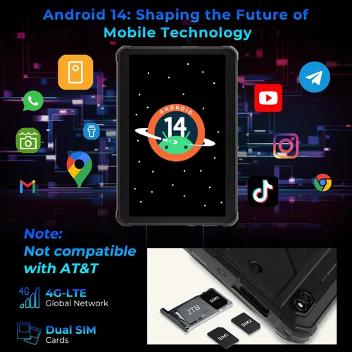 Vista 4 de HOTWAV R8 Tablet impermeable Android 14, tableta resistente de 10.1 pulgadas HD+, 10800 mAh, 12 GB + 128 GB/TF 1 TB, 13 MP+5 MP Cámara Tabletas