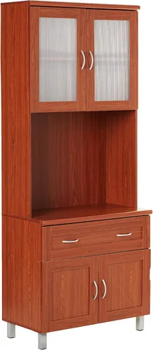 Vista 11 de HODEDAH IMPORT - Armario de cocina alto con espacio cerrado superior e inferior, 1 cajón, gran espacio abierto para microondas en color blanco
