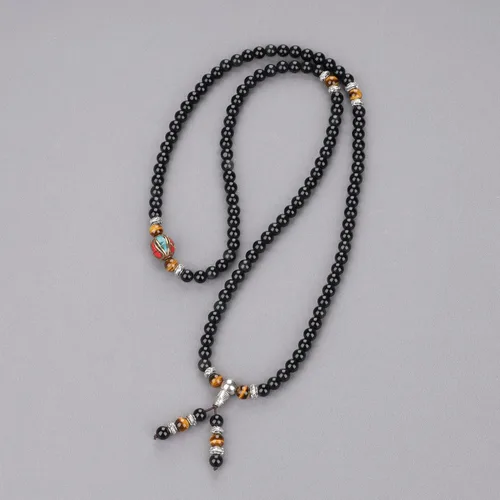 Vista 4 de COAI Pulsera de piedra obsidiana negra Collar Mala Beads 108