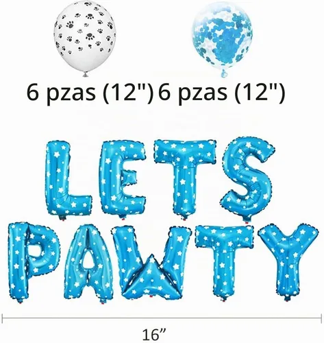 Vista 4 de Suministros para fiesta de cumpleaños de perro y gato, globos con estampado de patas, globos de lentejuelas, pancarta de feliz cumpleaños Azul