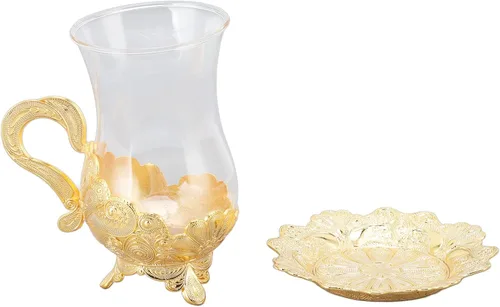 Vista 4 de Tazas de café doradas, gabinete de vino de aleación de zinc, platillo dorado para taza de té con mesa de té, taza de agua para exquisitos