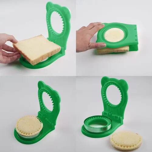 Vista 4 de Cortador de sándwich verde – perfecto para sándwiches, galletas y creaciones de bricolaje, cortador y sellador de sándwiches, desoxidante de pan sin