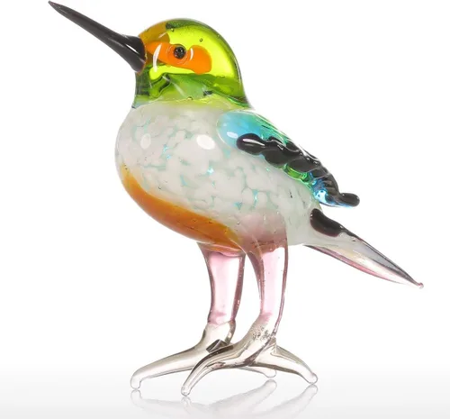 Vista 4 de Too-arts - Escultura de cristal con diseño de pájaro pequeño, estatua soplada a mano, multicolor