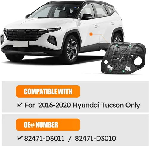 Vista 2 de X4XZ Regulador de Ventana Delantero Izquierdo de Repuesto Sin Motor Lado del Conductor Compatible con Hyundai Tucson 2016-2020 82471-D3011