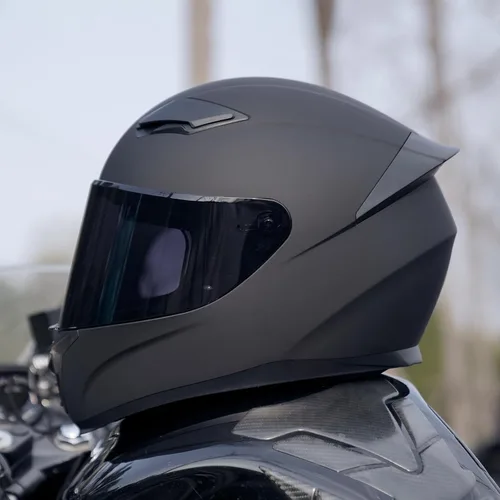 Vista 3 de Casco de motocicleta de cara completa WS-607 aprobado por DOT para adultos, con visera transparente/negro/plateado cromado (BB negro plano, L)