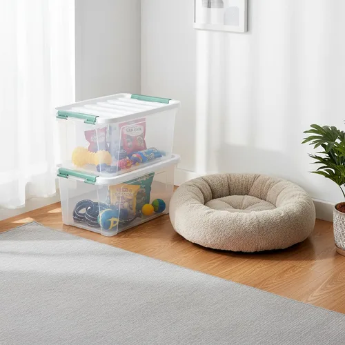 Vista 6 de Contenedores de almacenamiento de plástico transparente de 20 cuartos con tapa, 4 paquetes Bolsas apilables con cierre, cajas transparentes