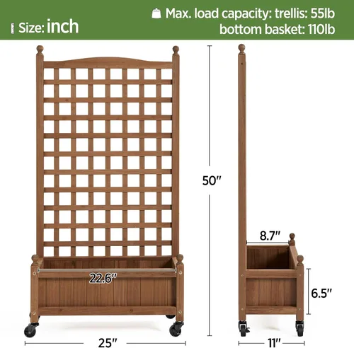 Vista 2 de Topeakmart Cama de jardín elevada con enrejado de 50 pulgadas con ruedas