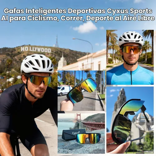 Vista 2 de Cyxus Gafas de sol deportivas inteligentes con Bluetooth UV400 para hombres Altavoces de música de oído abierto, micrófono incorporado, asistente